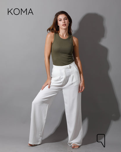 High Waist Straight Leg Trousers - White