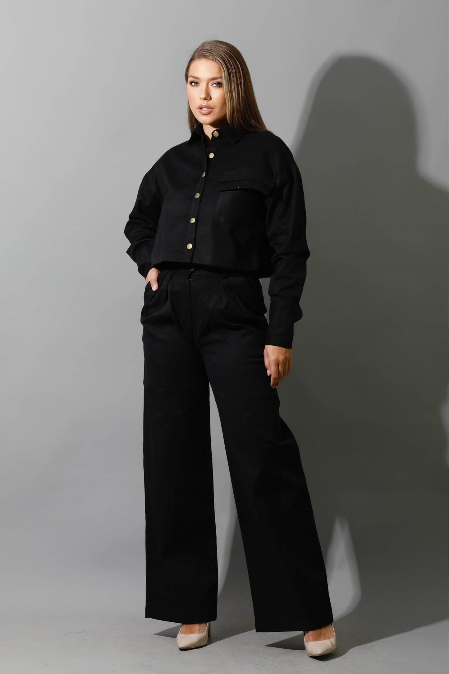 Co-ord Cropped Shirt - Black