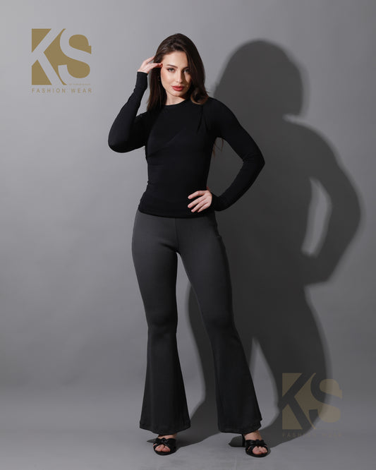 Slinky Flared Trousers - Gray