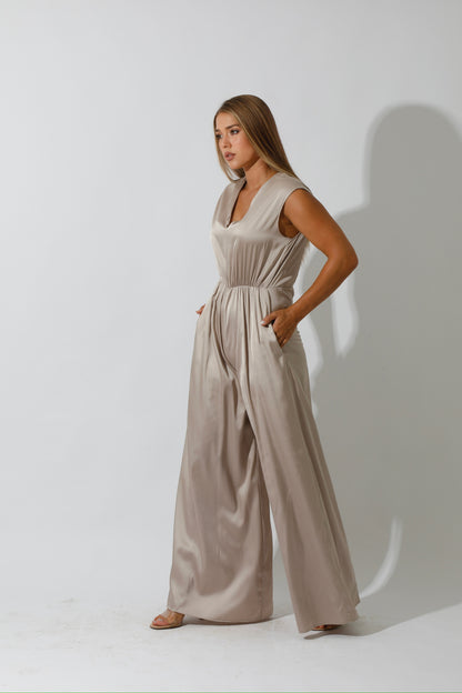 Flared Jumpsuit - Beige