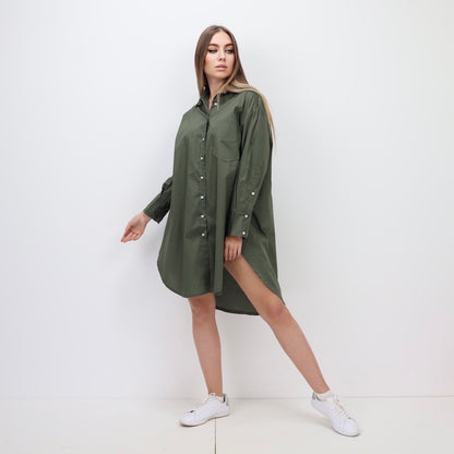 Oversized Shirt Dress - Dark Olive