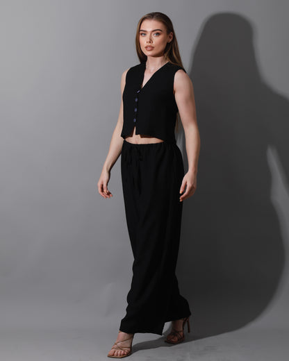 Cropped Vest Set - Black