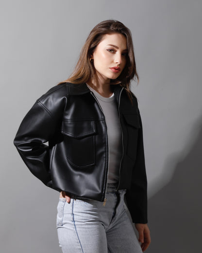 Leather Buckle Jacket - Black