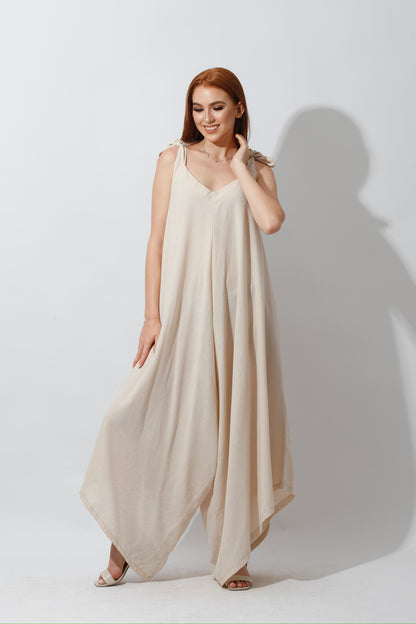 Tied Up Lose Jumpsuit - Beige