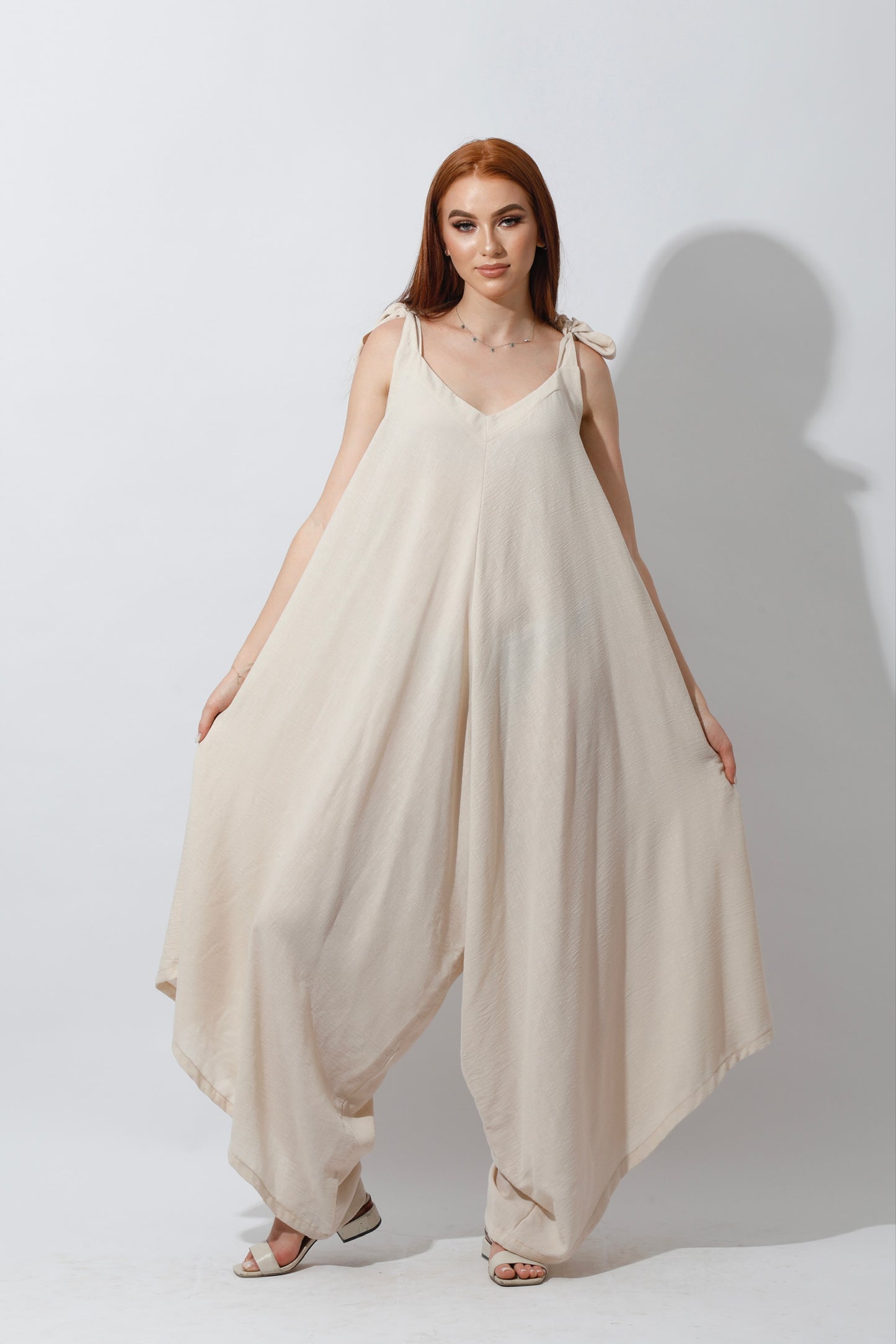 Tied Up Lose Jumpsuit - Beige