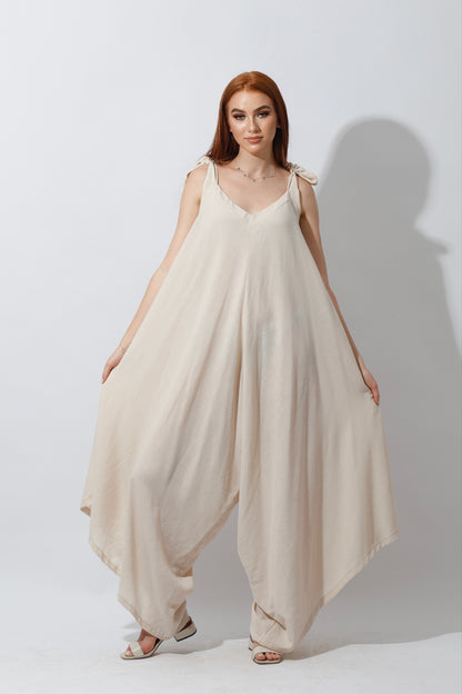 Tied Up Lose Jumpsuit - Beige