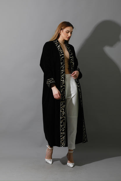 Arabic Letter Long Kaftan - Black & Gold