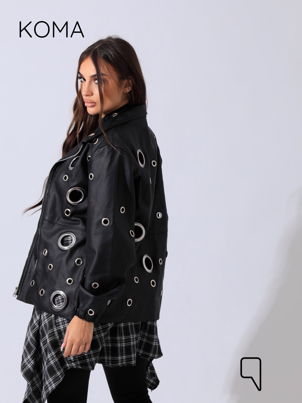 Cailyn Leather eyelet Jacket - Black
