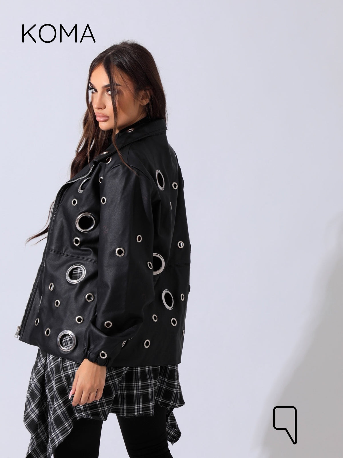 Cailyn Leather eyelet Jacket - Black