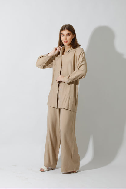 Co-Ord Long Sleeves Shirt - Beige