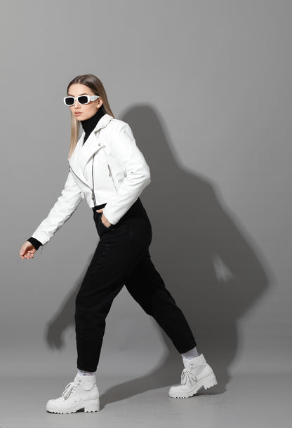 Leather Biker Jacket - White