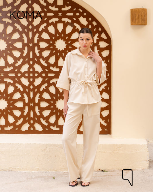 Olivia Safari Shirt & Blend Straight Trousers Set - Beige