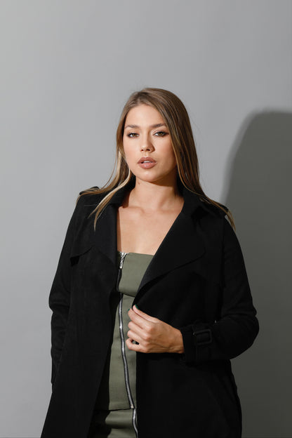 Wrap Trench Cardigan - Black