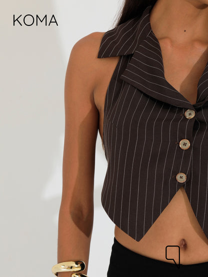 Beccy Backless Formal Vest - Stripped Brown