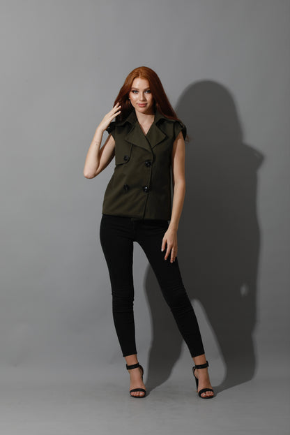 Double Breasted Vest - Olive