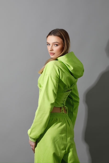 Corset Hoodie Set - Lime Green