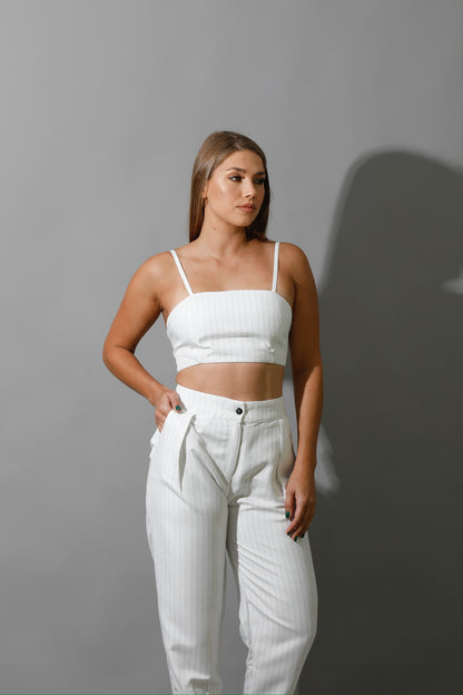 Striped Bra Top Co-Ord - White
