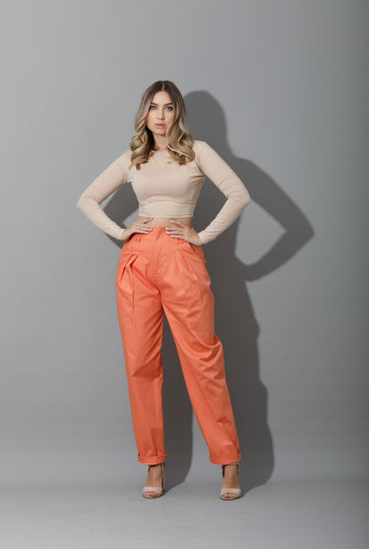 High Rise Paper-Bag Pants - Deep Saffron