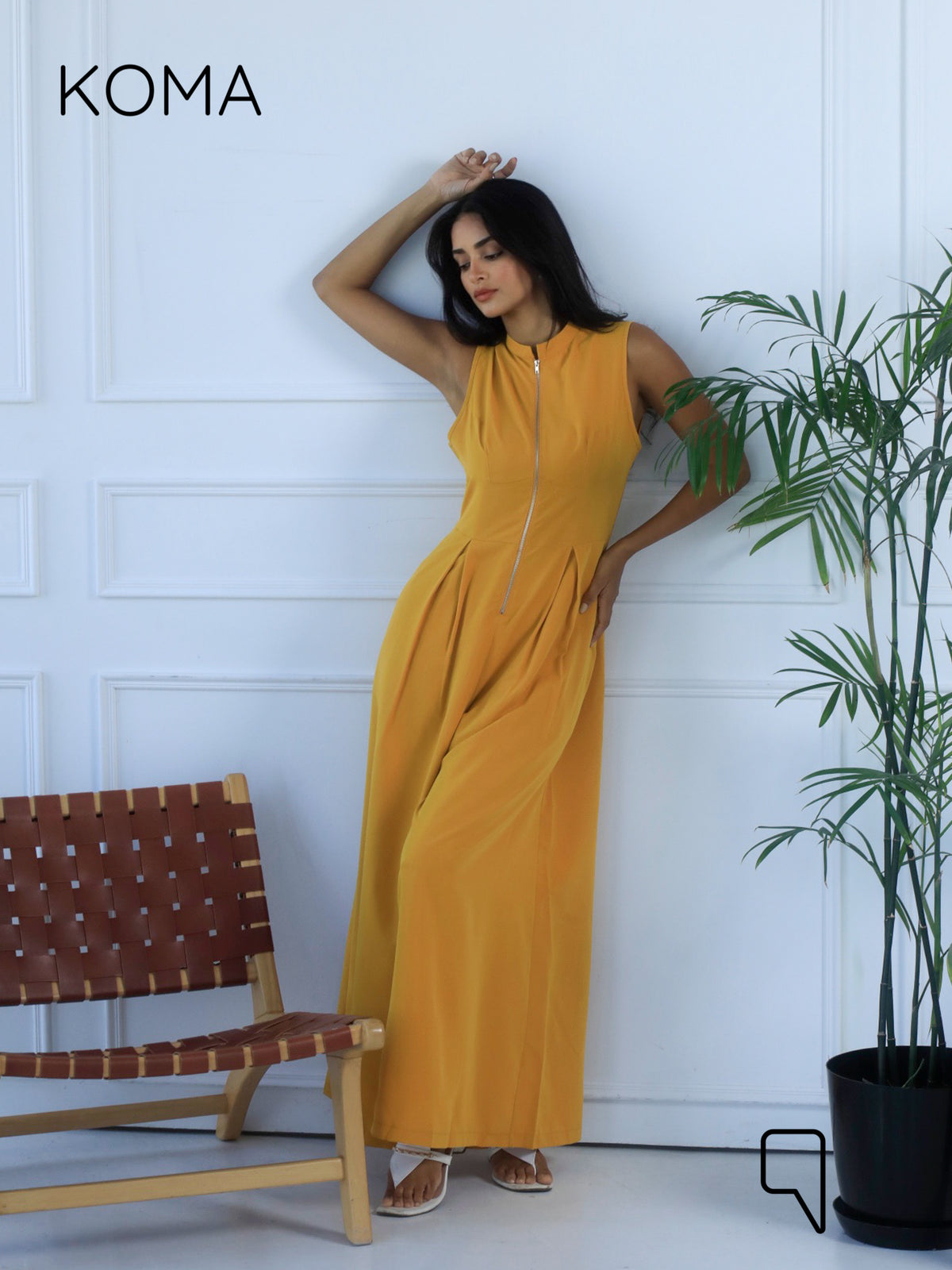 Olivia Sleeveless Wide Leg Jumpsuit - Mustard