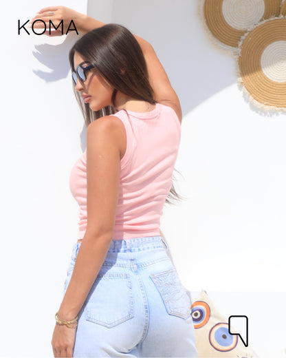 iva Basic Crop Tank Top  - Pink