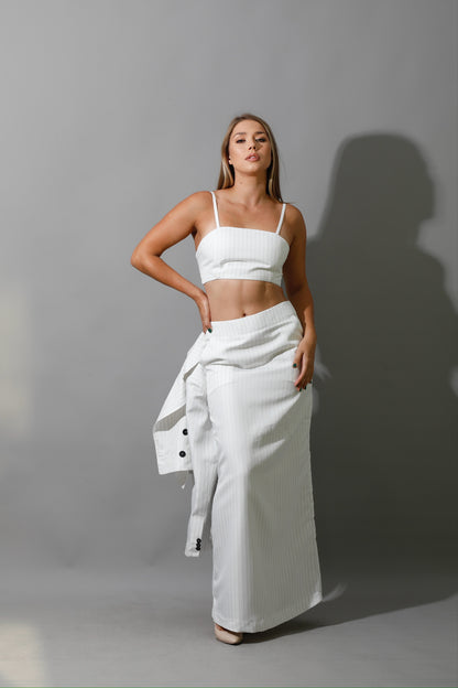 Striped Maxi Skirt Co-Ord - White