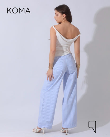 Sloane Striped Low Waist Pants - Baby Blue