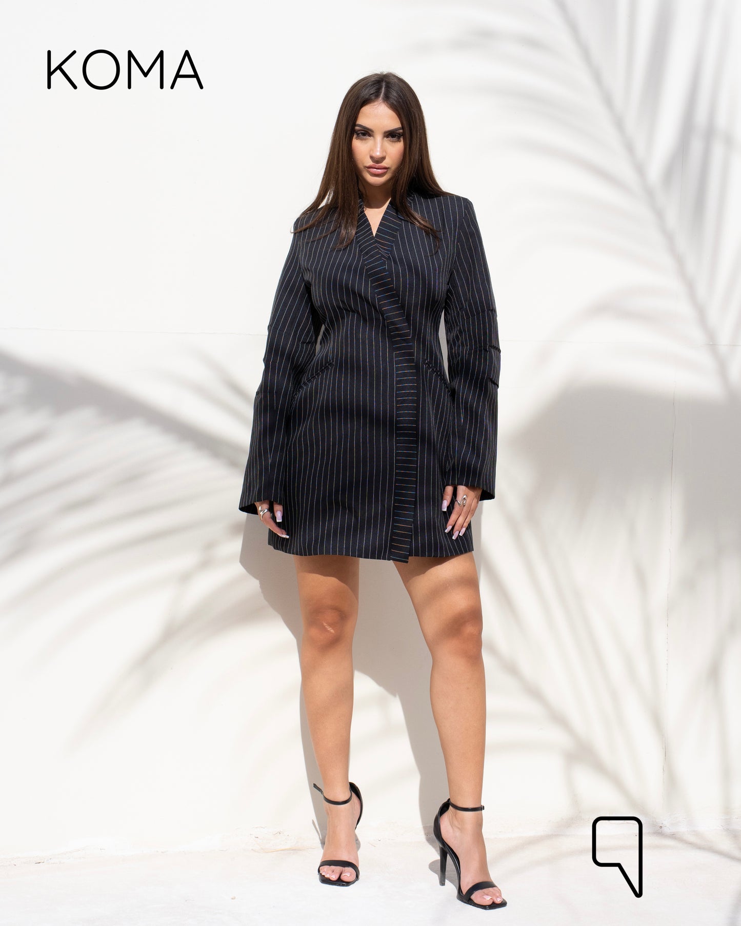 Striped Corset Dress Blazer - Black