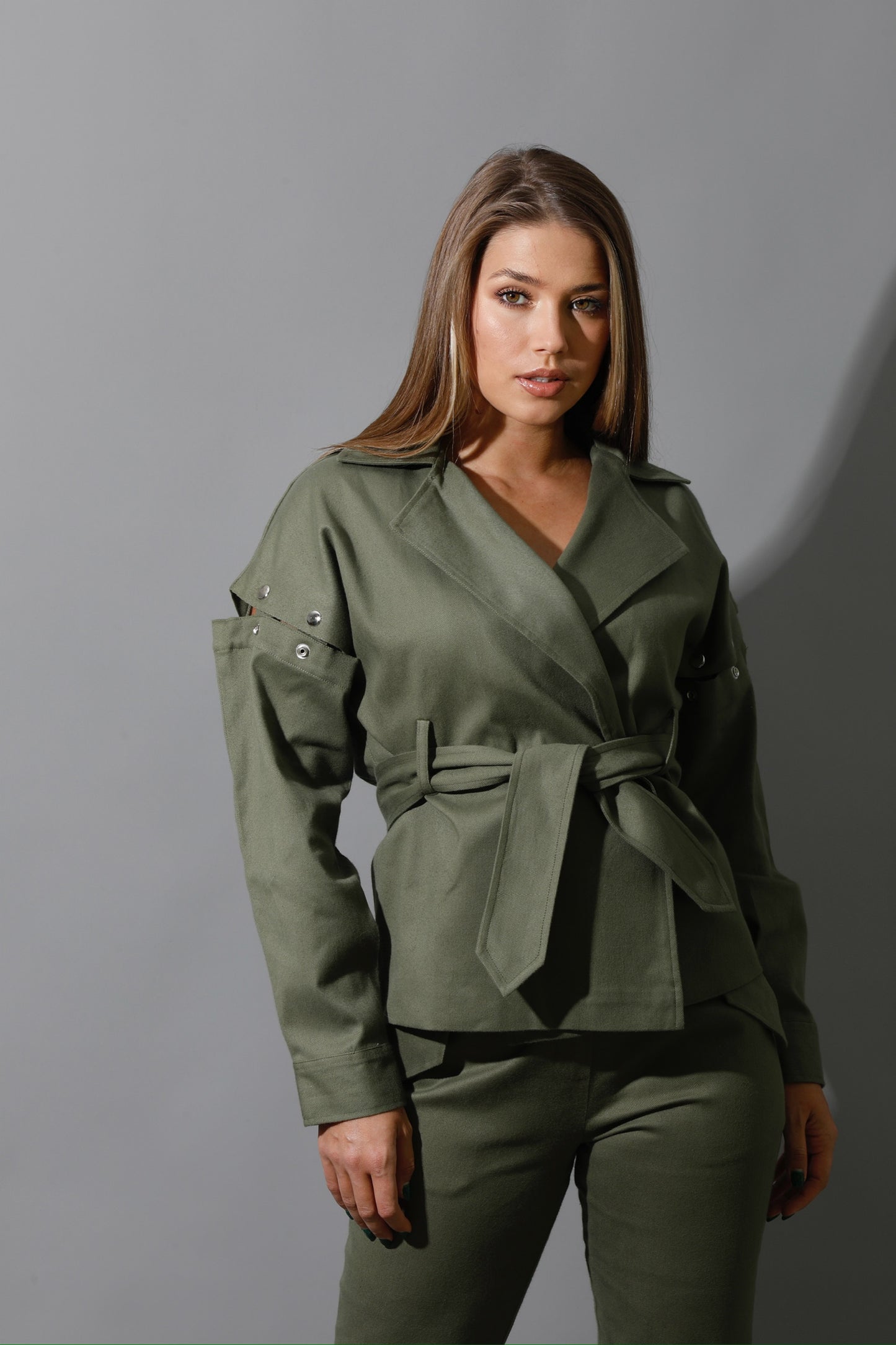 Co-Ord Detached Sleeves Jacket - Olive