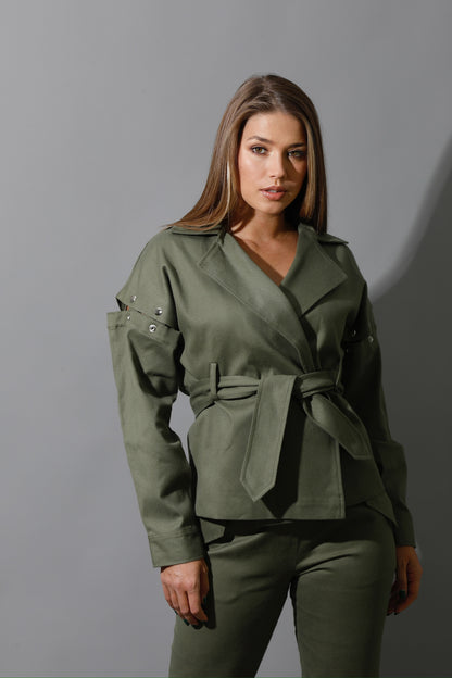 Co-Ord Detached Sleeves Jacket - Olive