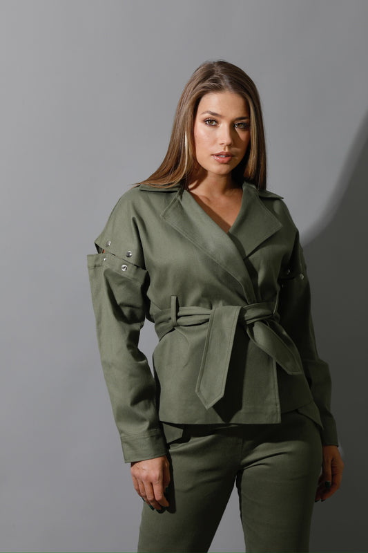 Co-Ord Detached Sleeves Jacket - Olive