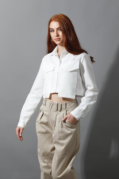 Pockets Cropped Shirt - White