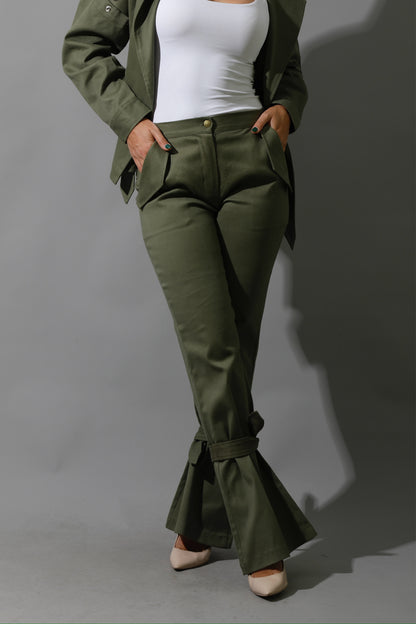 Co-Ord Tied BootCut pants - Olive