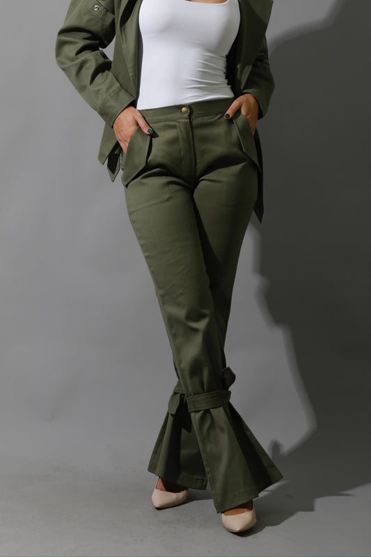 Co-Ord Tied BootCut pants - Olive