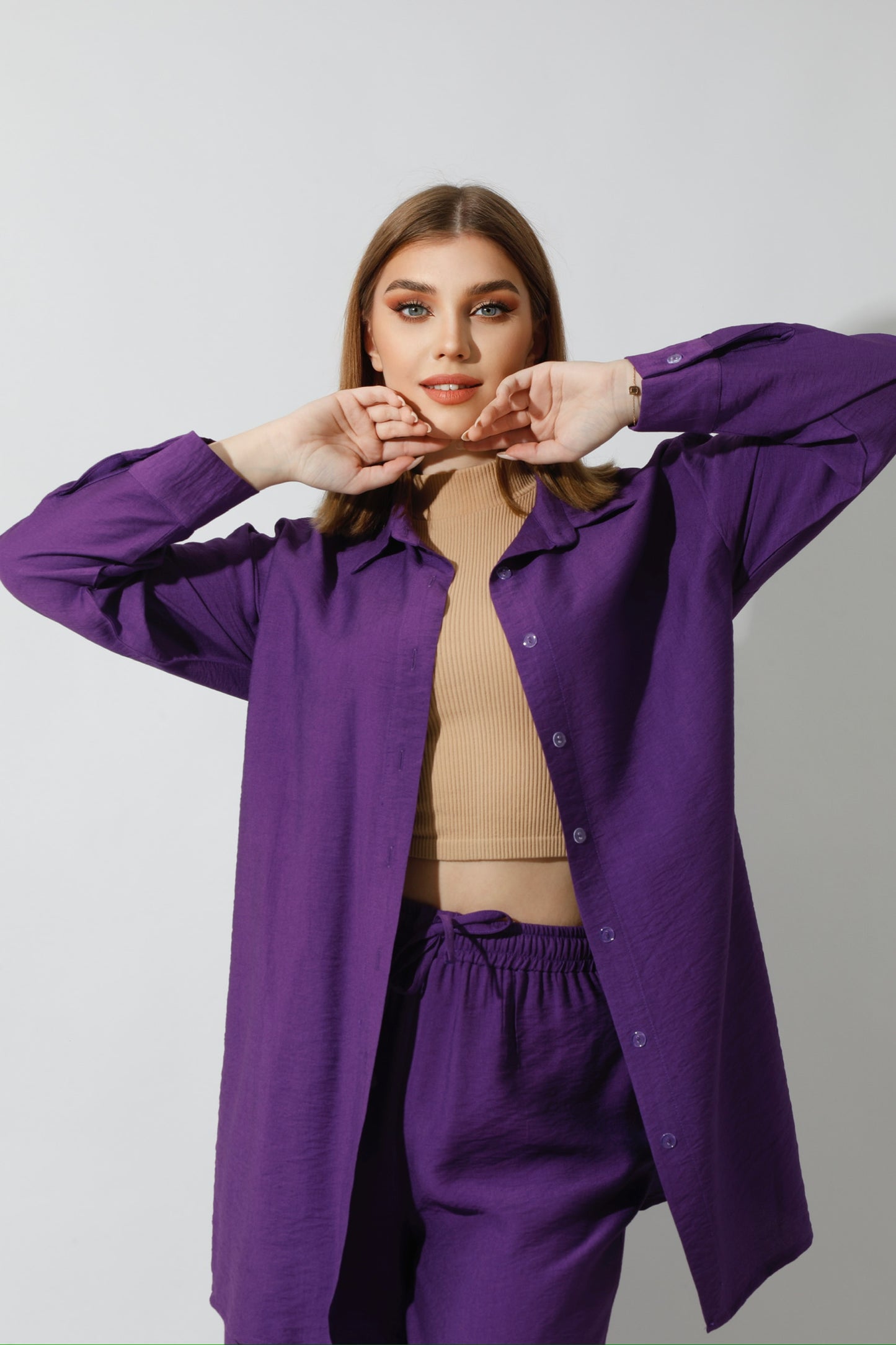 Co-Ord Long Sleeves Shirt - Purple