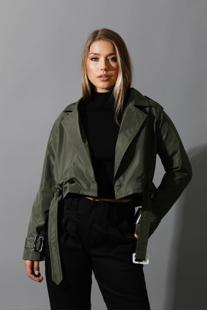 Double Breasted Trench Jacket - Olive