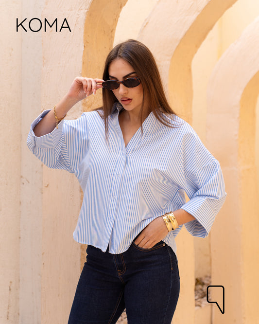 Sloane Striped Shirt With Wide Sleeves - Baby Blue