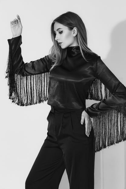 Fringed Blouse - Black