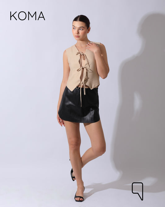 Marina Cropped Tied Vest - Beige