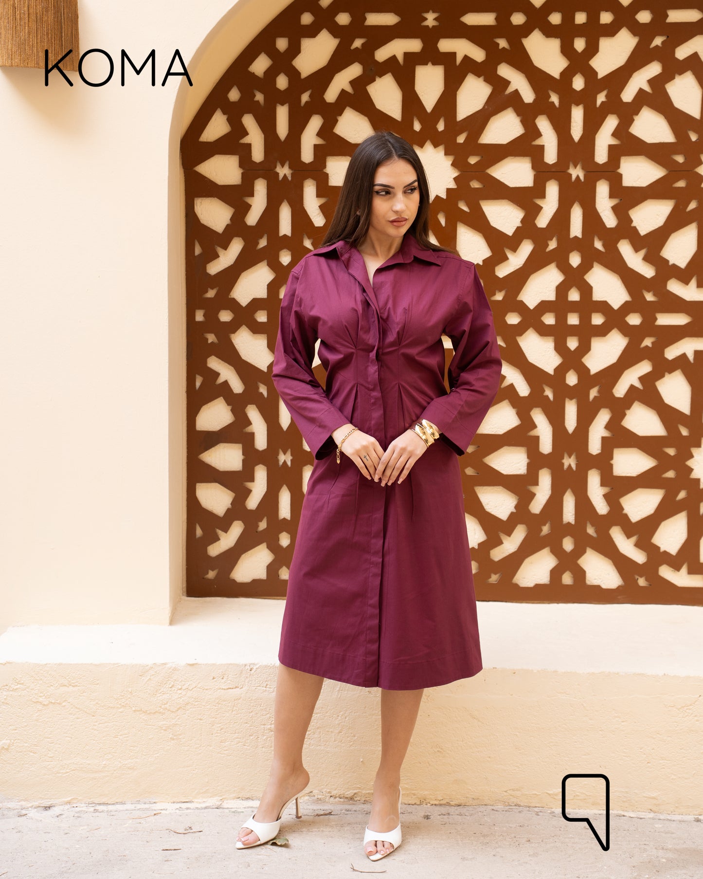 Abigail Midi pleated Shirt Dress - Maroon