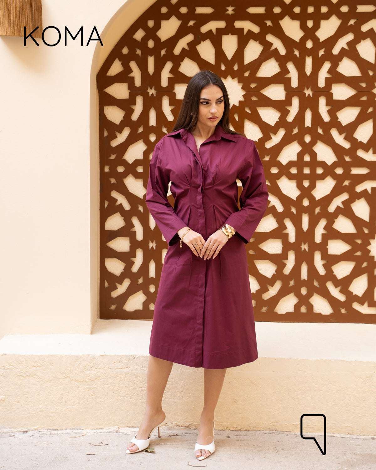 Abigail Midi pleated Shirt Dress - Maroon
