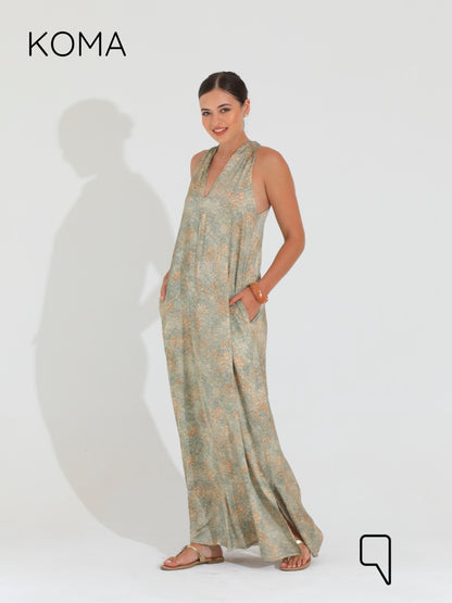Paulina V Neck Maxi Dress - Multicolored Green