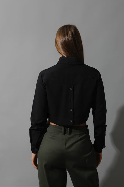 Pockets Cropped Shirt - Black