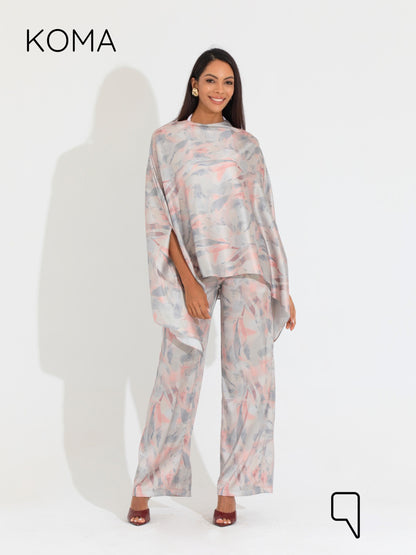 Celeste Satin Butterfly Blouse - Multicolored Beige