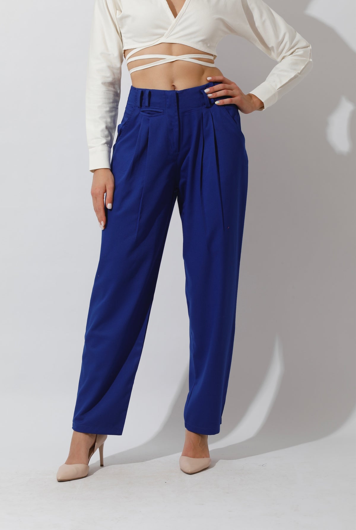 High Rise Paper-Bag Pants - Electric Blue