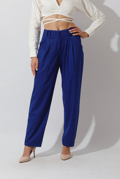 High Rise Paper-Bag Pants - Electric Blue