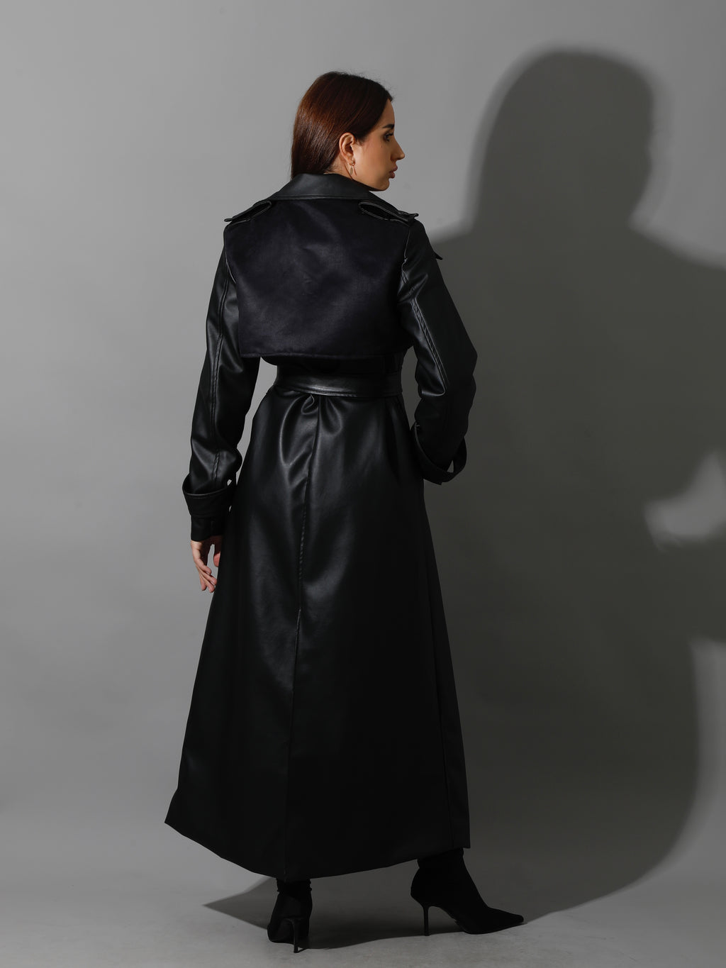 Novie Faux Leather & Suede Trench Coat - Black