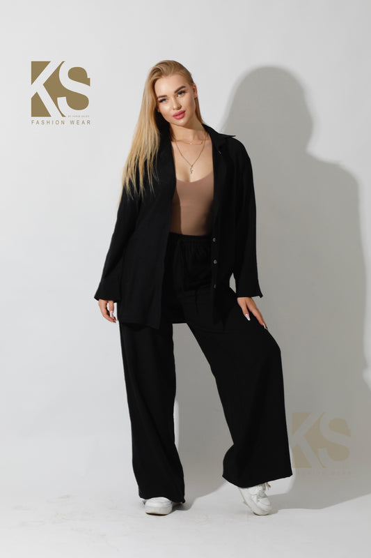 Co-Ord Wide Leg Trousers - Black