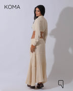 Greta Crincle Cropped Shirt & Skirt Set - Beige