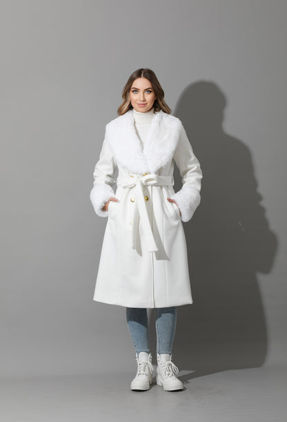 Furs Double Breasted Coat - White