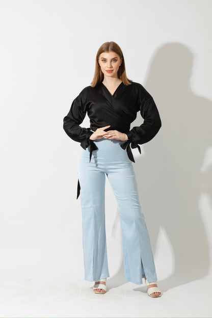 Wrap Tie Blouse - Black